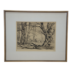 Antique 1939 Walter Ronald Locke Signed End of Sugaring Maple Tree Etching 21"