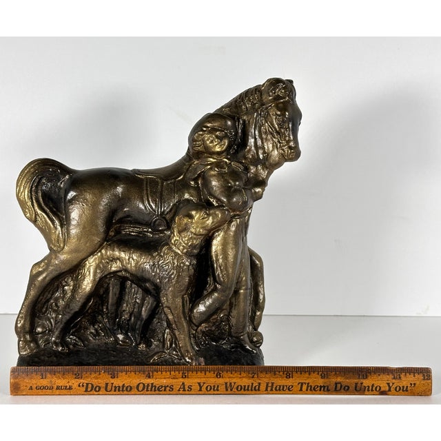 Gilded Chalkware Equestrian Mantel Piece With Child & Dog, c.1930-1940s For Sale - Image 12 of 13