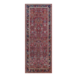 Vintage Mid-Century Wool Cherry-Red Herati-Pattern Persian Malayer Runner For Sale