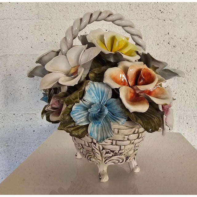 Bassano Ceramic Basket with Flowers, Italy, 1950s For Sale - Image 5 of 18