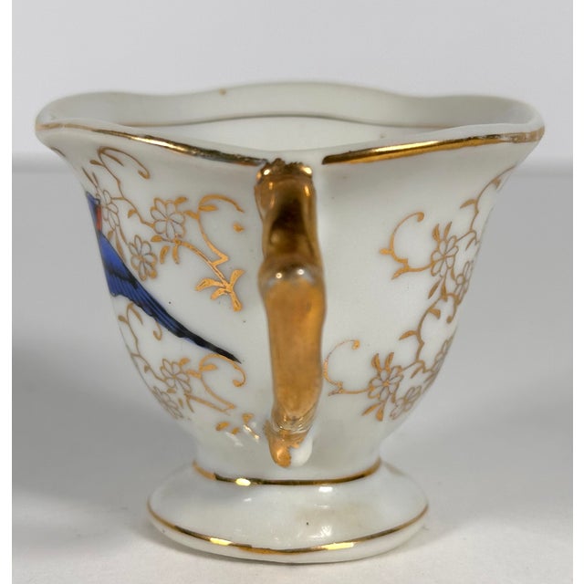 Mid 20th Century Japanese Blue Bird Swallow Demitasse Cup & Saucer For Sale - Image 4 of 12
