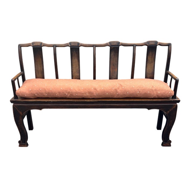 Wood Antique Hand-Carved Solid Elmwood Bench for Mudroom, Entry or Bedroom For Sale - Image 7 of 11