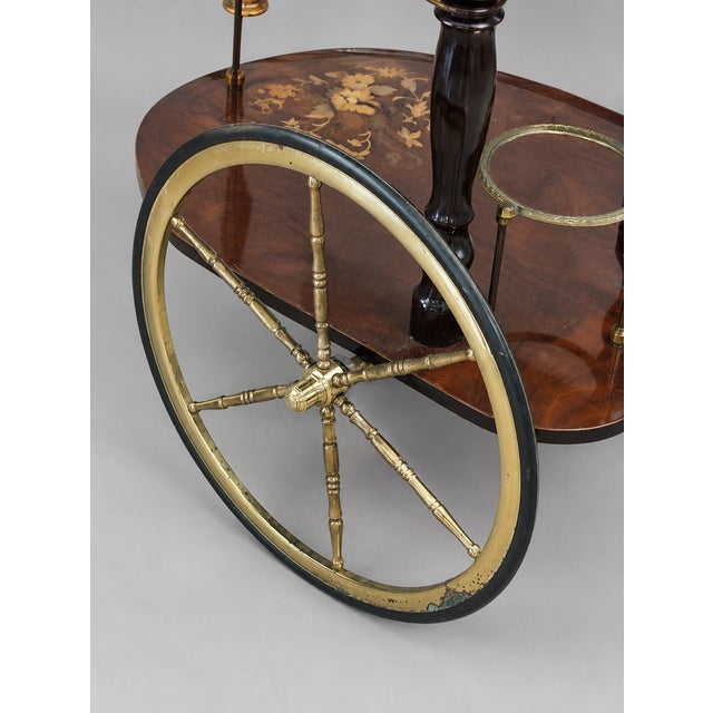 Mid 20th Century Italian Floral Marquetry Drop Leaf Bar Cart For Sale - Image 5 of 6