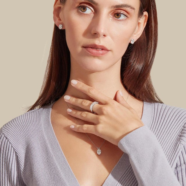 Classic Oval Stud Earrings Lab Grown Diamonds in 14k White Gold 3.00cttw - 2 Pieces For Sale - Image 4 of 4