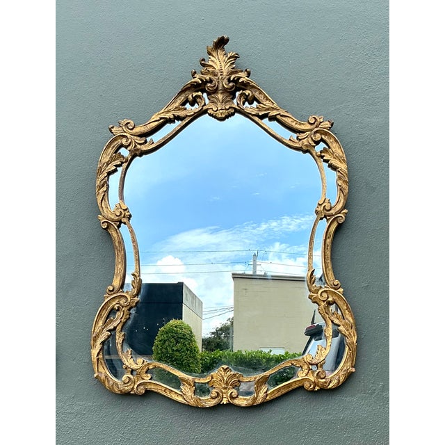 French Provincial Vintage Rococo Style Gold Frame Mirror For Sale - Image 3 of 12