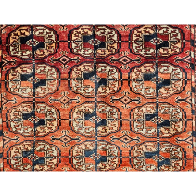 Vintage Turkmen Tekke in Allover Pattern in Brick-Red, Navy, Ivory, Blue For Sale - Image 15 of 16