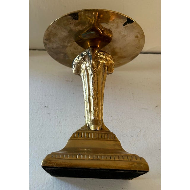Vintage Solid Brass Ram Head Pillar Candle Holder For Sale - Image 4 of 6