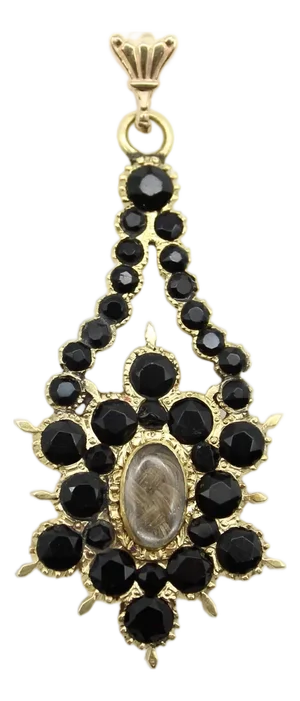 Early 19th Century Georgian 14k Gold Flat Cut Onyx Mourning Pendant