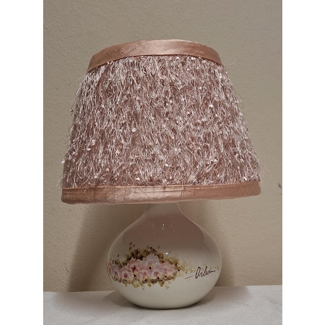 Vintage Table Lamp with Ceramic Base from Orleani and Fabric Shade from Lamplove, 1980s, in Very Good conditions. Designed...