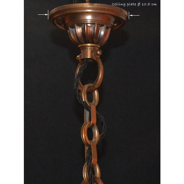 Vintage Art Deco Bronze and Moonstone Glass Rams Head Pendant Light, 1930s For Sale - Image 9 of 18