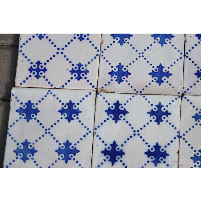 Antique 19th Century Portuguese Blue Cross Lattice Tiles, Set of 19 For Sale - Image 4 of 12