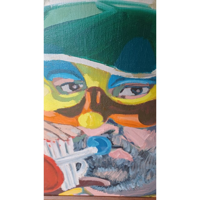 Cubism Vintage Framed Cubist Oil Painting of Main Playing Trumpet For Sale - Image 3 of 4