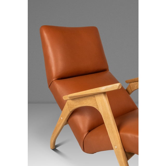 Rare Mid-Century Modern Sculptural Lounge Chair & Ottoman in Oak & Italian Leather in the Manner of Adrian Pearsall, Usa, C. 1960s For Sale - Image 14 of 18