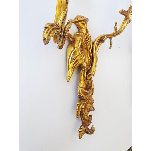 Vintage Chinoiserie Dore Bronze Wall Sconces-a Pair For Sale - Image 9 of 16