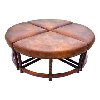 Leather Sectional English Cocktail Ottoman Foot Stools Set of 4 For Sale