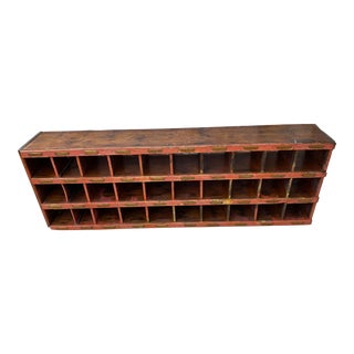 Vintage Red Wood Post Office Mail Sorter Console Table For Sale