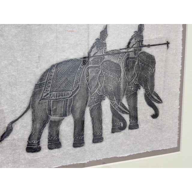 Tribal Cambodian Temple Rubbing of Elephants With Riders Holding Spears For Sale - Image 3 of 12