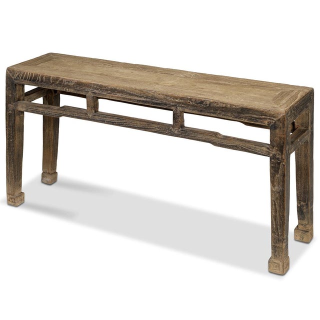 Chinese Elm Bench with Scroll Feet, 1890s For Sale - Image 3 of 6
