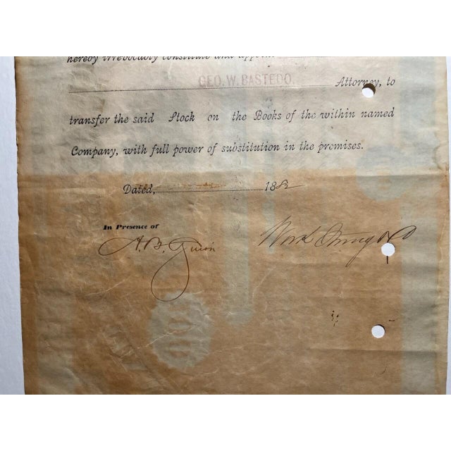 Green Antique 1882 Missouri-Kansas-Texas Railway Stock Certificate 100 Shares Framed For Sale - Image 8 of 12