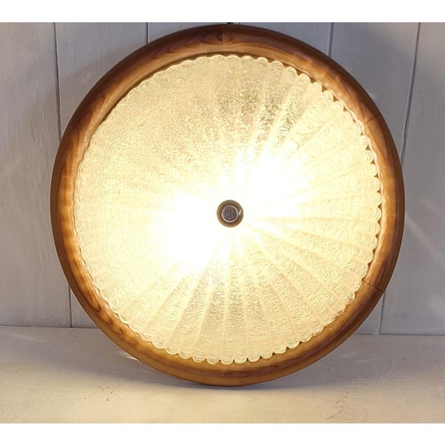 Tan Vintage Ceiling Lamp with Segmented Ice Glass Shade by Euralux, 1980s For Sale - Image 8 of 8