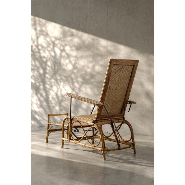 1930s Vintage German Rattan Lounge Chair with Extendable Ottoman, 1930s For Sale - Image 5 of 18
