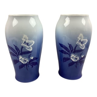 1930s Bing and Grondahl Christmas Roses Vases - a Pair For Sale