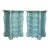 1950s Pair of Solid Wood Carved Turquoise Nightstands With Five Drawers, Signed For Sale