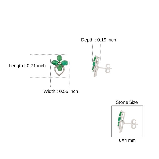 Green Emerald Clover Bloom With Diamond Heart Drop Dainty Earrings- 2 Pieces For Sale - Image 8 of 10