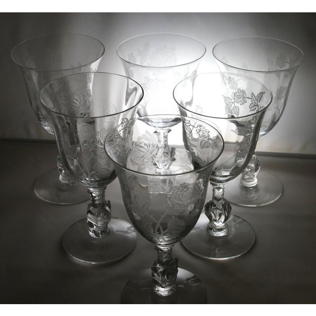 Vintage Heisey Rose Crystal Etched Wine Glasses Set of 6 Chairish