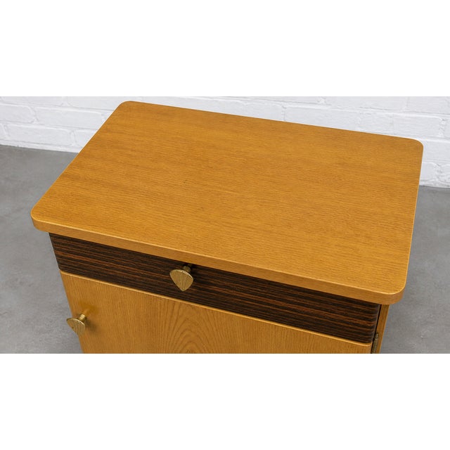 Brown Pair - Mid Century Dutch Modern Nightstands | Art Deco Bedside Tables, C. 1950's For Sale - Image 8 of 11