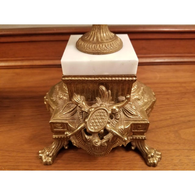 Vintage Italian Pair of 7-Light Gilt Bronze & Marble Figural Cherub Candelabras For Sale - Image 13 of 18