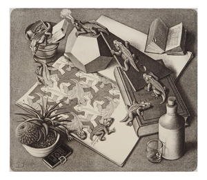 MC Escher, Still Life with Reptiles, Facsimile of the Original Wood Engraving