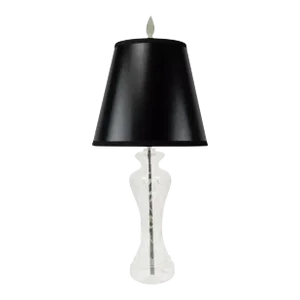 Mid 20th Century Vintage Waterford Attributed Crystal & Lucite Clear Etched Shaped Glass Table Lamp