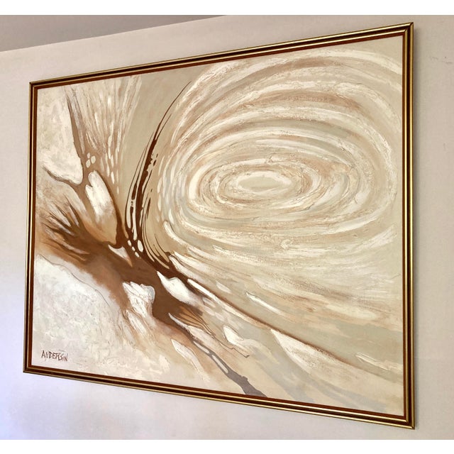 Stunning large original vintage mid-century modern abstract painting by Anderson. Oil on canvas in tones of brown and...