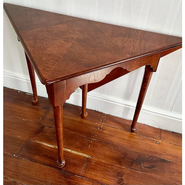 Heckman Corner Drop-Leaf “Handkerchief” Table in Burlwood – Colonial Williamsburg Style For Sale - Image 9 of 12