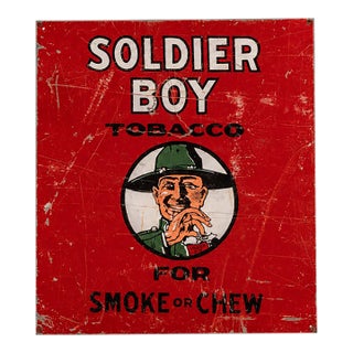 Vintage Soldier Boy Tobacco Tin Litho Sign For Sale