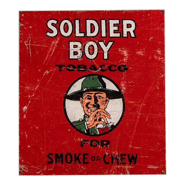 Vintage Soldier Boy Tobacco Tin Litho Sign For Sale