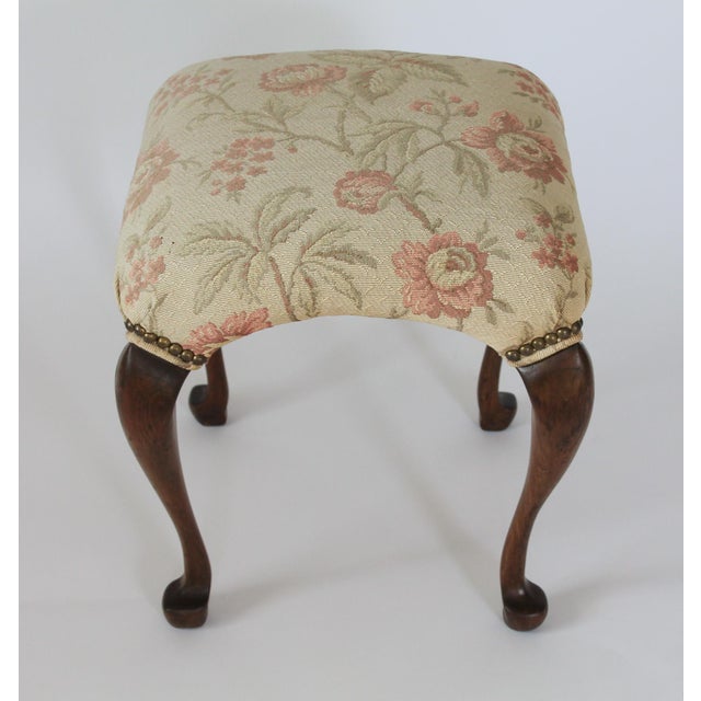 Victorian Queen Anne-Style Upholstered Footstool For Sale - Image 3 of 12