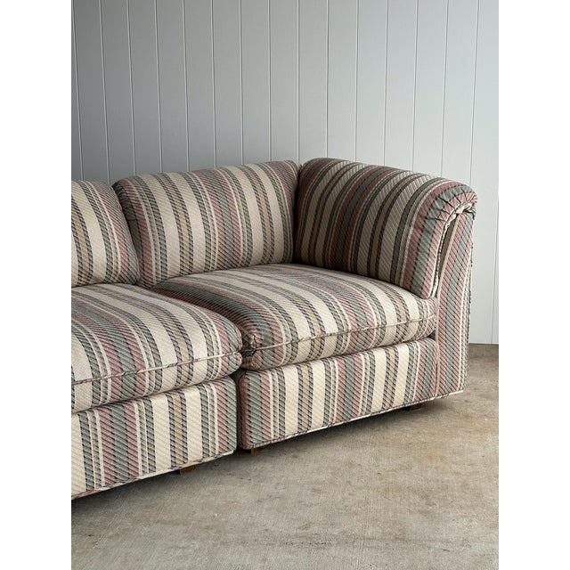 1980s Vintage Postmodern Striped Pillow-Back Three-Piece Modular Sofa For Sale - Image 10 of 17