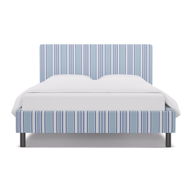 Queen Tailored Platform Bed In Porcelain Austin Stripe By Old