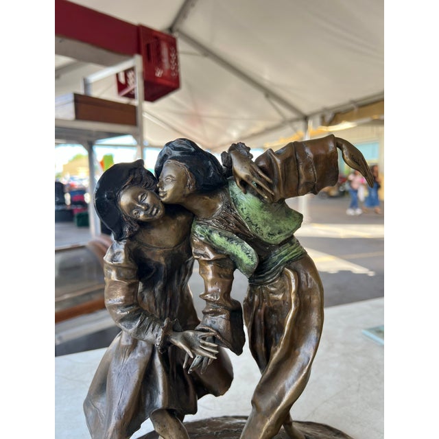 Bronze Vintage French Lost Wax Bronze Sculpture of a couple. Titled “A Kiss” (Un Baiser). For Sale - Image 8 of 9