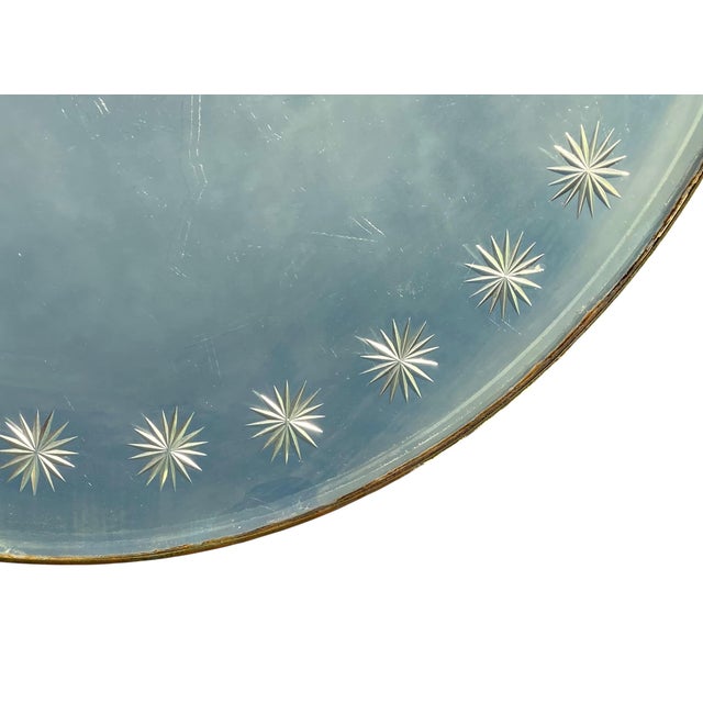 Metal Vintage 1940s Beveled Round Mirror With Hand Etched Stars, 16 Inch For Sale - Image 7 of 15