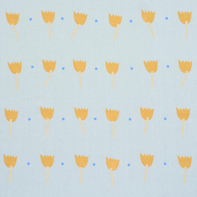SAMPLE - Schumacher X Caroline Z Hurley Tulip Play Hand Block Print Fabric In Ochre On Sky For Sale