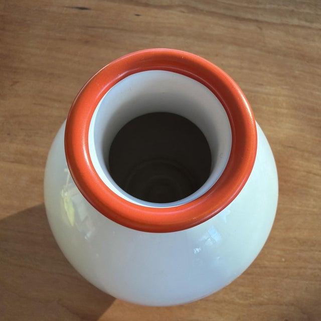 Vintage Sommerhuber Austria Studio Nova White Ceramic Vase, Orange Rim For Sale - Image 4 of 4