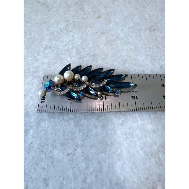 Vintage Blue Rhinestone Brooch For Sale - Image 4 of 4