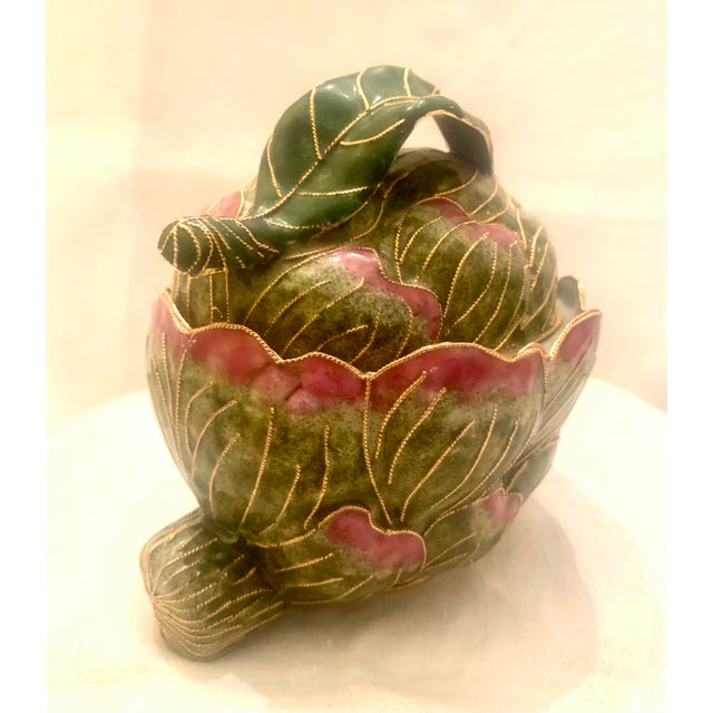 Pistachio Late 20th Century Cloisonne Artichoke Box For Sale - Image 8 of 8
