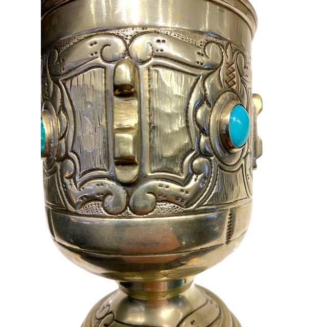 Vintage Alpaca Silver Spanish Goblet Cup With Turquoise Color Cabochon Stone Accents For Sale - Image 14 of 16