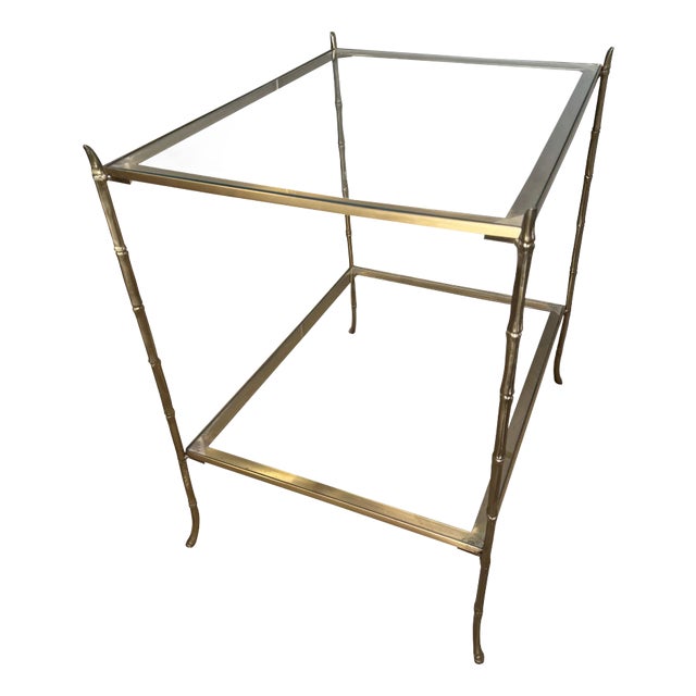 Faux Bamboo Brass & Glass table For Sale