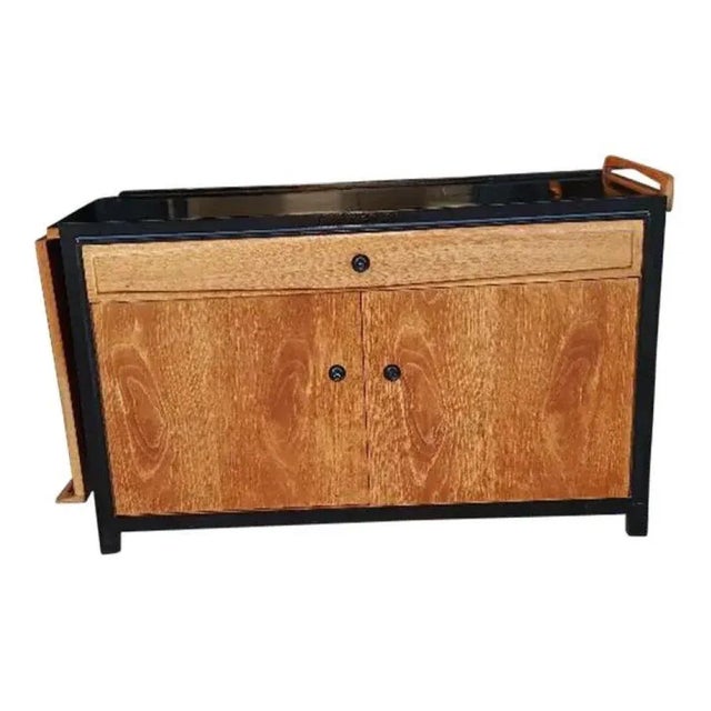 1960s Glenn of California Extendable Drop Leaf Walnut and Black Lacquer Bar Cabinet For Sale - Image 12 of 12