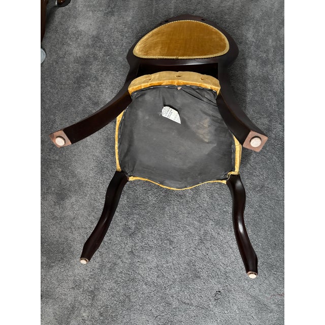 1960s Vintage Victorian Style Dark Wood Frame Velvet Tufted Accent Chair For Sale - Image 5 of 6